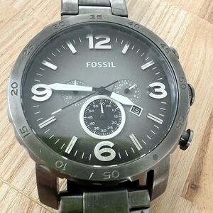 Fossil mens gunmetal gray Nate Chronograph watch NEW BATTERY